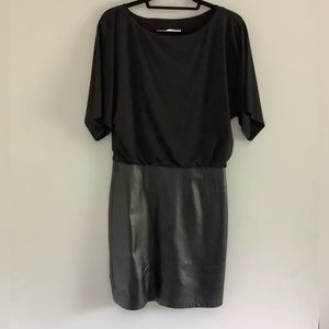 Trina Turk Short Dolman Sleeve Dress with Lamb Leather Skirt Size 2